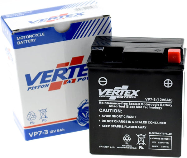 Vertex VP7-3 Sealed AGM Motorcycle/Powersport Battery, 12V, 6Ah, CCA (-18) 85, Compatible with: CTX7L-BS, Perfect battery for Motorcycle, ATV's, Personal Watercraft and Snowmobiles