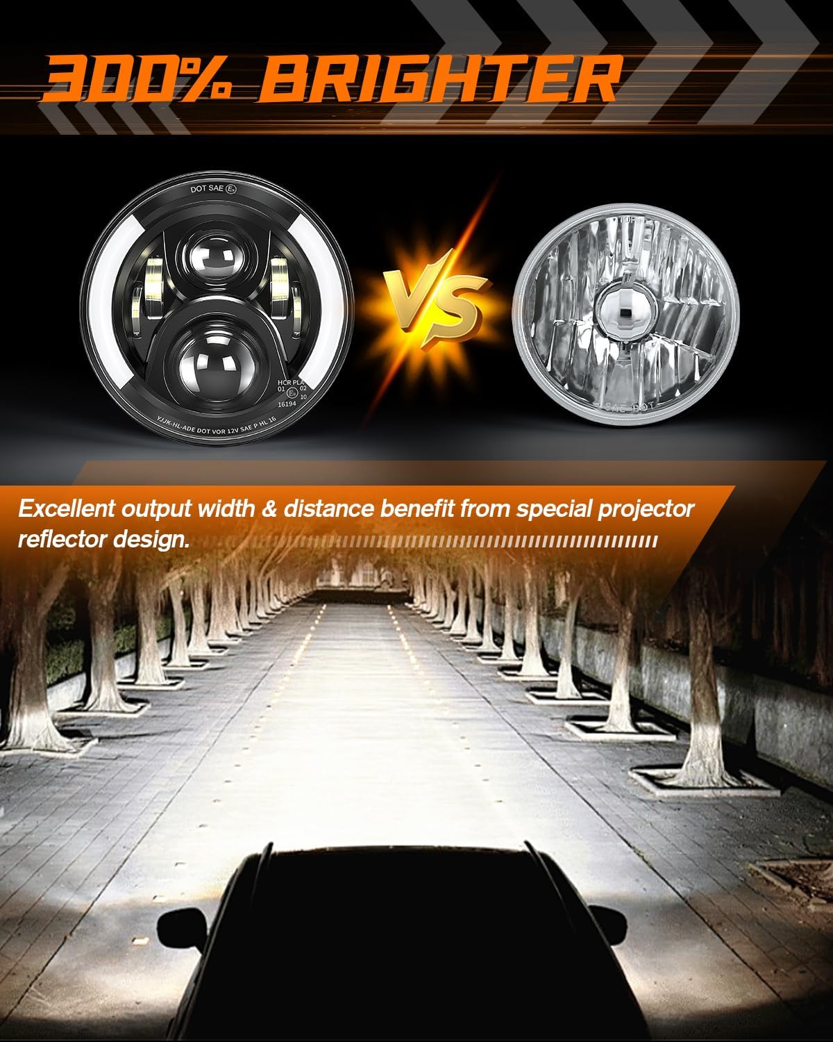 CO LIGHT 7 Inch LED Headlight Round Half Halo Angel Eyes DRL Amber Turn Signal Lights DOT and E-Mark Approved, H6024 LED Headlights with H4 H13 Adapter Compatible for Wrangler JK TJ LJ CJ, 2PCS