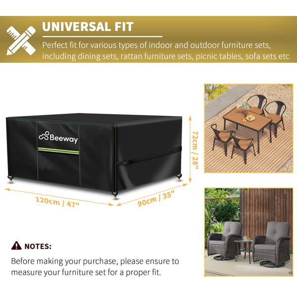 BEEWAY Garden Furniture Cover With Air Vent, Waterproof Patio Rattan Sofa Table Chair Set Cover - 420D Oxford Fabric, Windproof - Rectangular 242 x 182 x 100cm