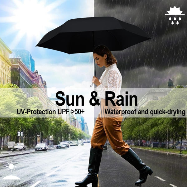 Windproof Mini Travel Folding Umbrella - UPF 50+ Sun & Rain Protection, Small Compact Lightweight Design Fits in Pocket or Bag, Eco-Friendly Fabric Wallet Umbrella for Commuter, Men Women Boys Girls
