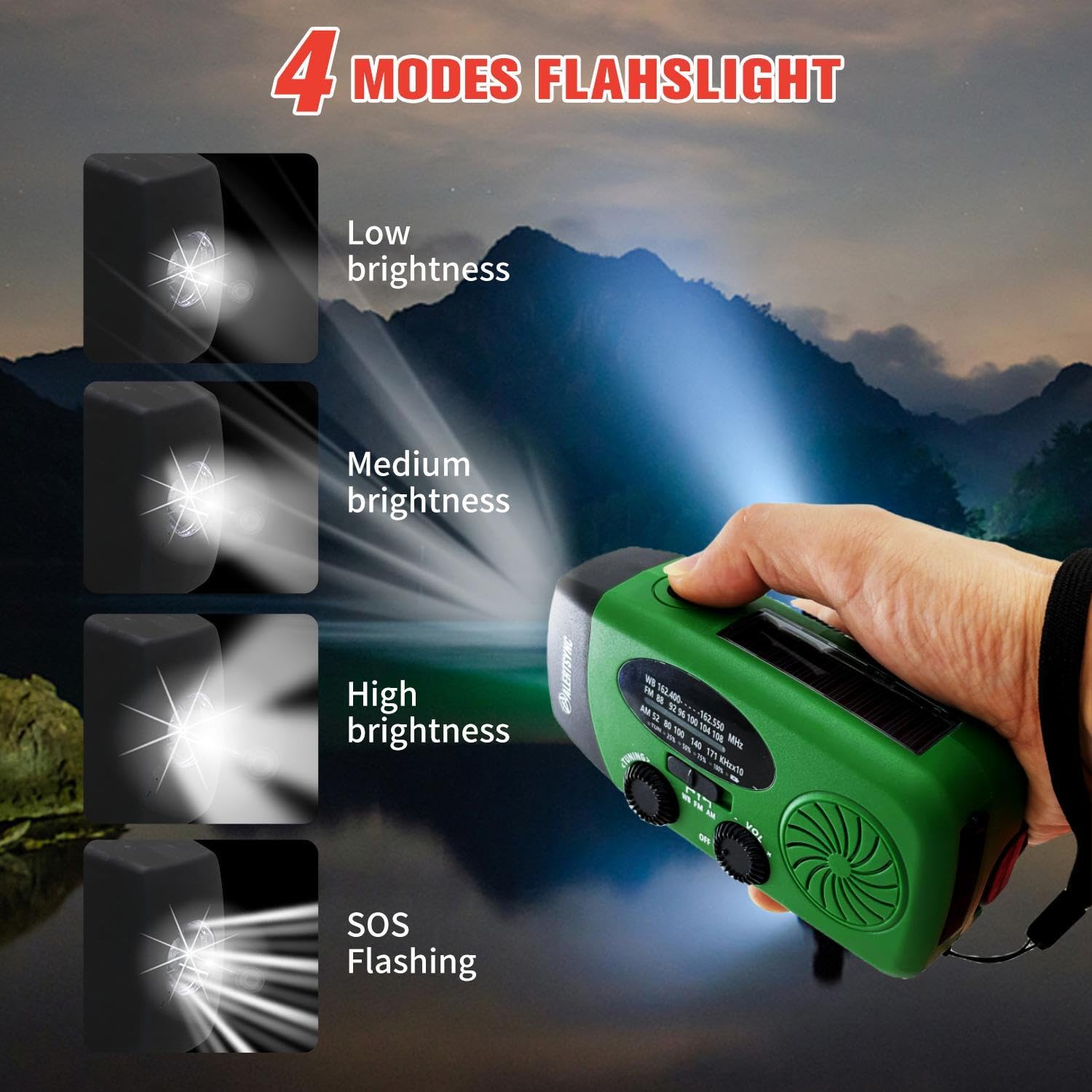 iRonsnow Solar Emergency Hand Crank Weather Radio, Portable Self Powered NOAA AM/FM Radios with SOS Alarm LED Flashlight 2000mAh Smart Phone USB Charger for Camping (Red)