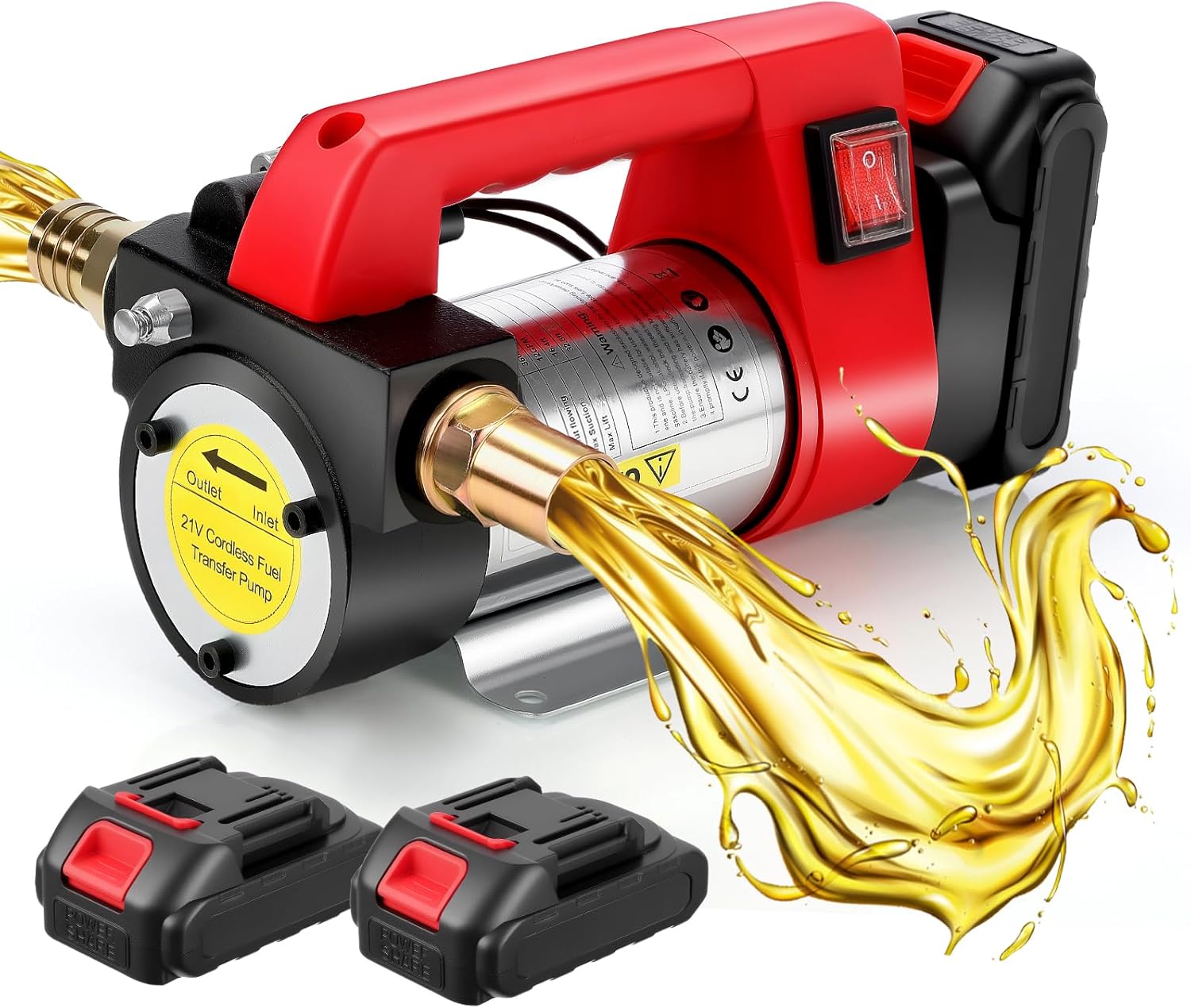 GEARLASSO 21V 260W Battery Powered Diesel Transfer Pump, Electric Fuel Transfer Pump Kit with 2000mAh Battery 12GPM Portable Cordless for Tractor Caravan Truck Boats Yachts No Hoses Included