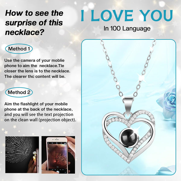 Firestyle Preserved Light Blue Real Rose with I Love You Necklace in 100 Languages Eternal Flowers Rose Gifts for Her Women Mum Wife Girlfriend on