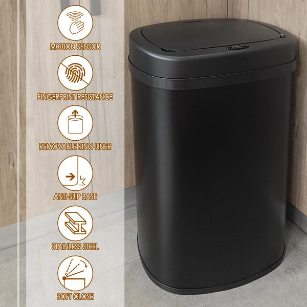 display4top Stainless Steel Automatic Touchless Kitchen Bathroom Sensor Bin,Trash Can,Touch Bin (58LRound)