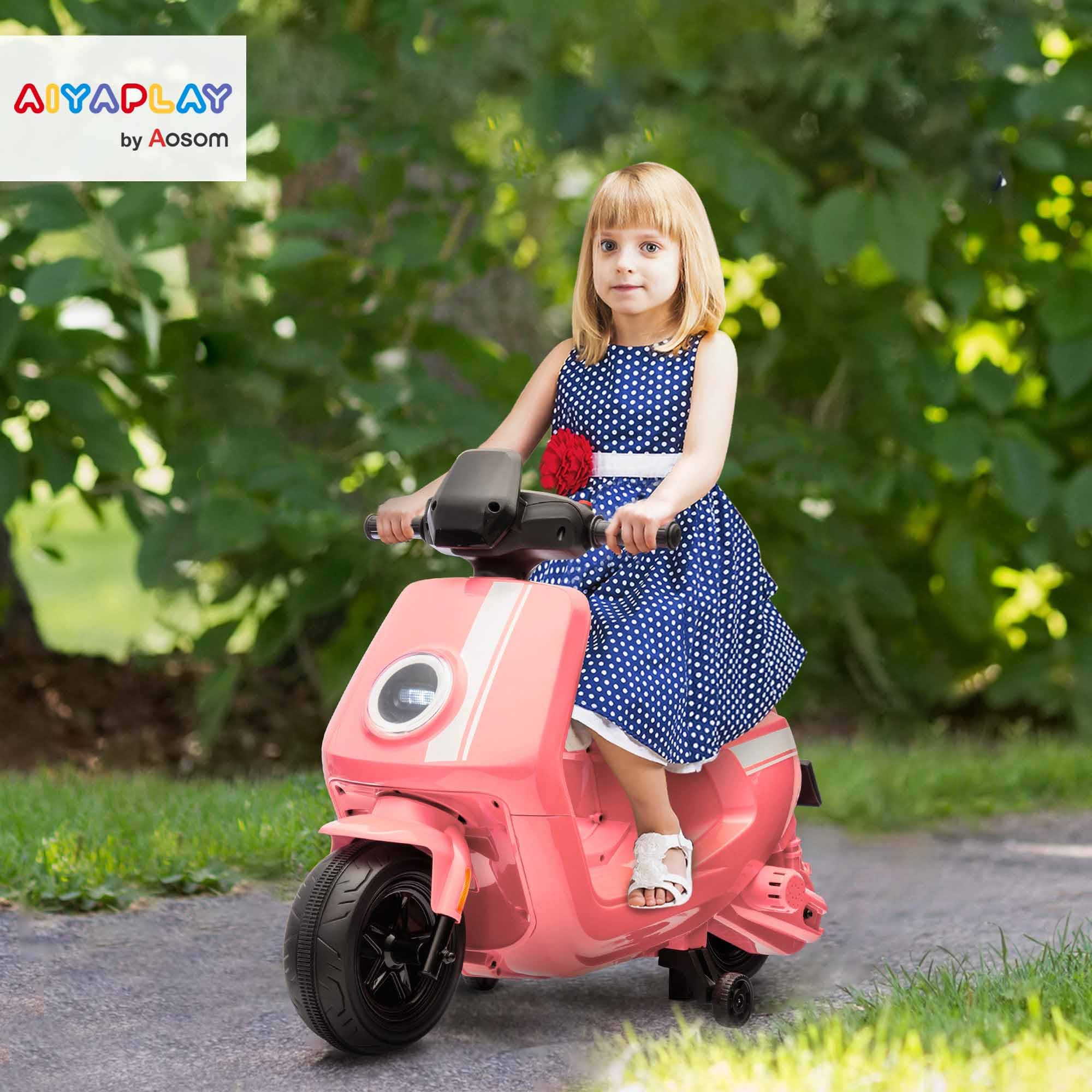 AIYAPLAY 6V Kids Electric Motorbike, Ride on Motorbike with Headlight, Music, Forward Reverse, Training Wheels, for Ages 18-36 Months, Black