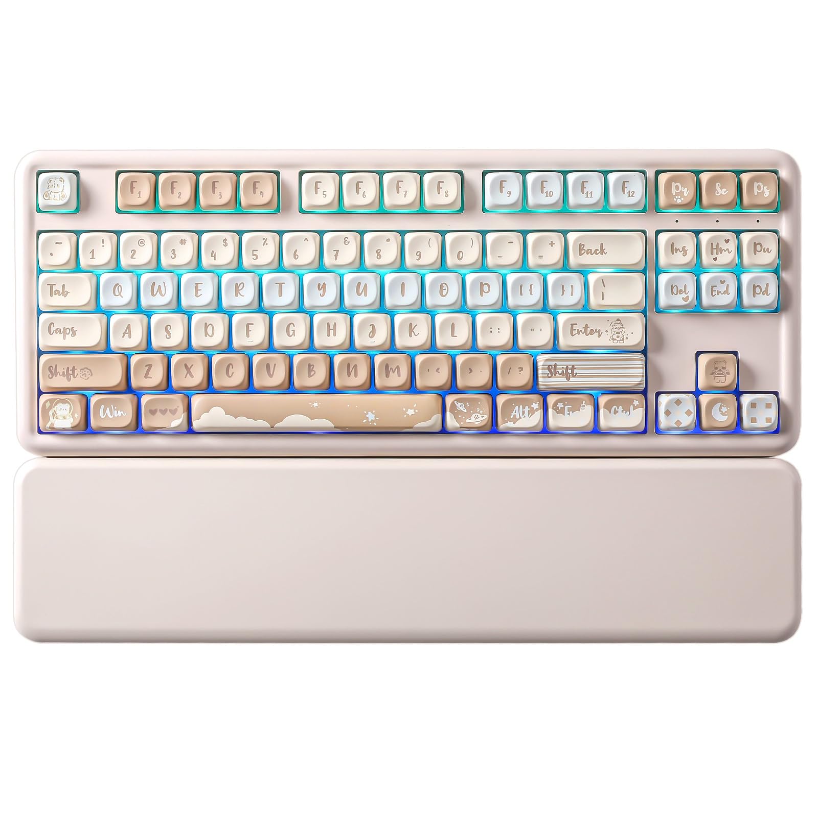 YUNZII B87 Wireless Mechanical Keyboard,QMK/VIA Software Custom Gaming,Gasket RGB Keyboard with Cute MOA Keycaps,Wrist Rest,BT5.0/2.4G/USB-C NKRO for Win/Mac (butter, milk v2 linear)