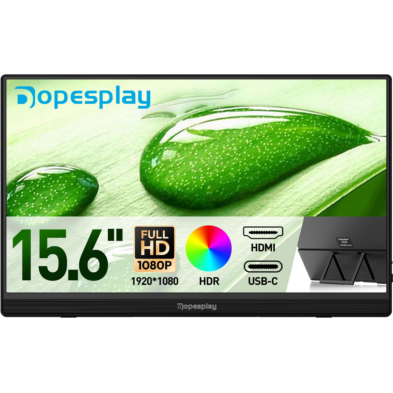 Dopesplay 2025 Newest 15.6" Portable Monitor for Laptop 1920x1080p FHD IPS USB-C HDMI Compatible Lightweight External Display for Gaming and Work with PC Mac PS3/4/5 Xbox