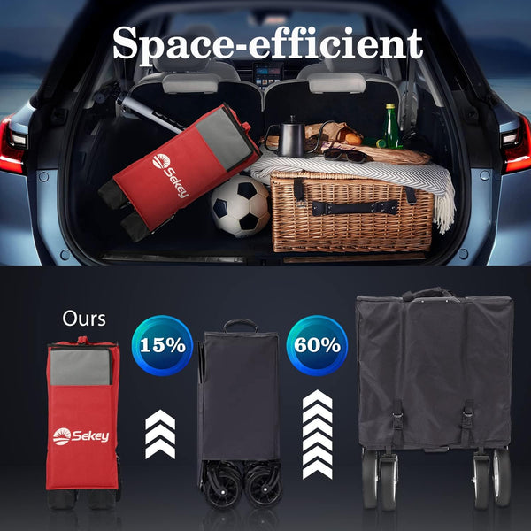 Sekey 200L Folding Festival Trolley with All-Terrain Extra Wide Wheels and Brake, Heavy-Duty Cart Loadable up to 150KG, Patented Four-Directional Foldable Design, Wagon for Beach Camping Outdoor, Grey