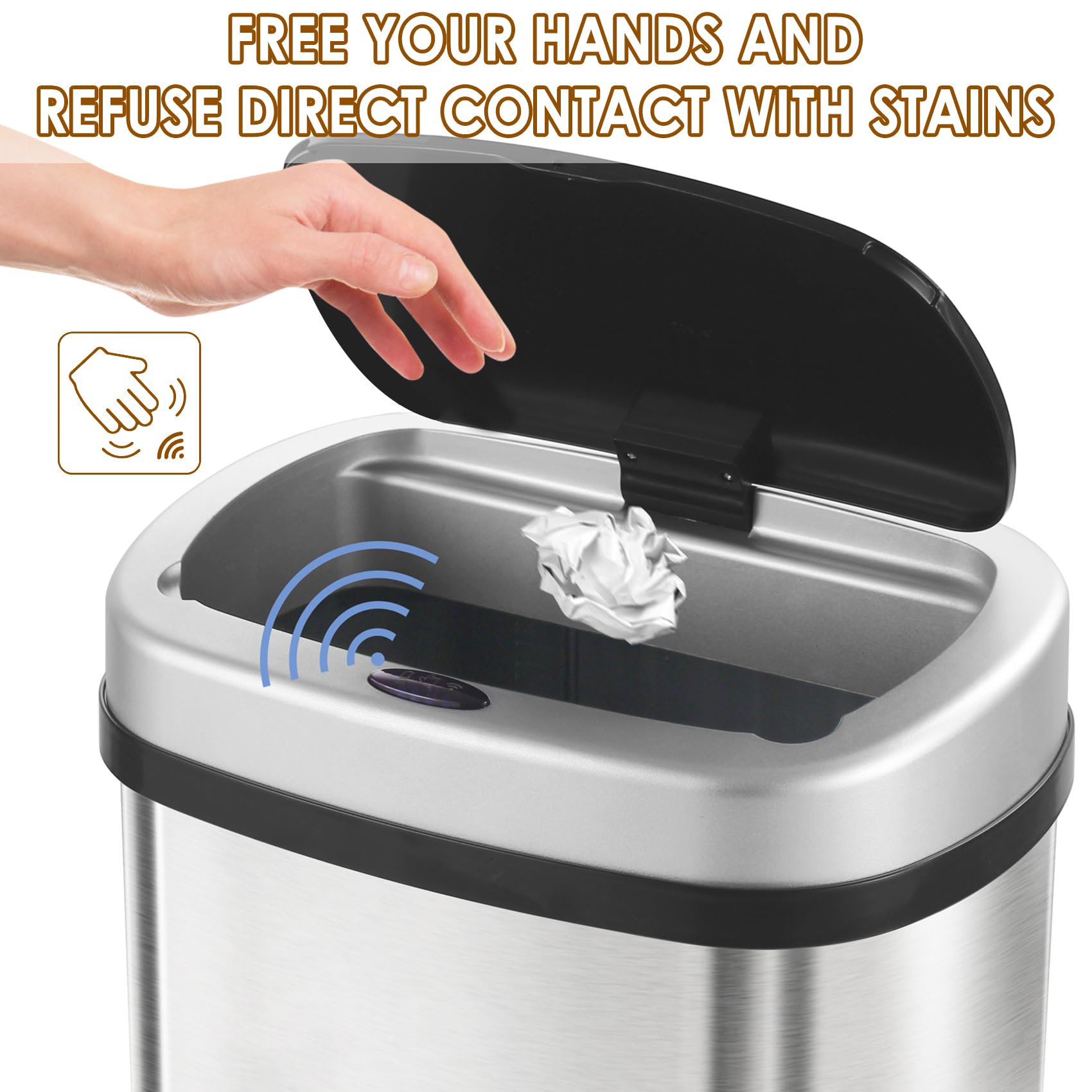 display4top Stainless Steel Automatic Touchless Kitchen Bathroom Sensor Bin,Trash Can,Touch Bin (58LRound)