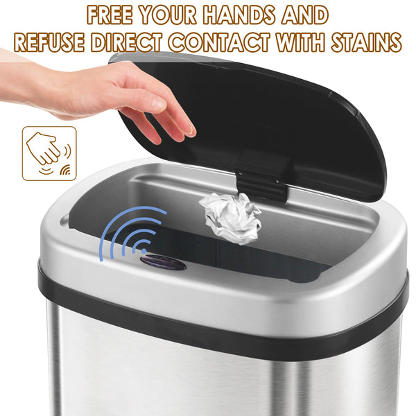 display4top Stainless Steel Automatic Touchless Kitchen Bathroom Sensor Bin,Trash Can,Touch Bin (58LRound)