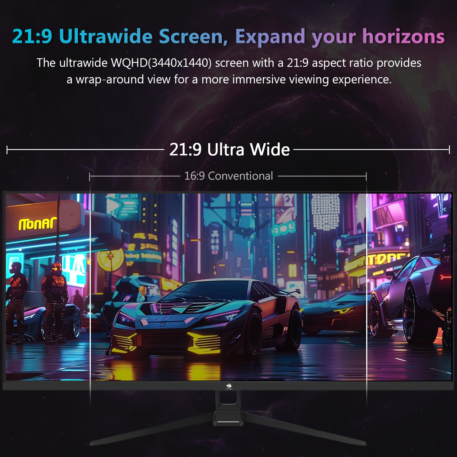 Z-Edge 34 Inch Gaming Monitor Ultrawide 165Hz(DP) 100Hz(HDMI) 1ms MPRT, 21:9 WQHD 3440x1440 IPS Panel, FreeSync, HDR10, HDMI, DisplayPort - Black