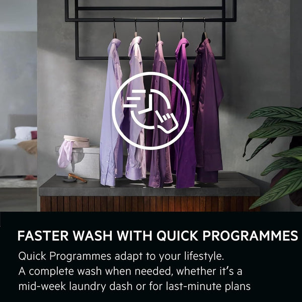 AEG 5000 Series Freestanding Washing Machine LFX50942B, Front Loading Full Size, 9kg, 1400 rpm, AntiAllergy Program, Quick Wash, TimeSave to Adjust Washing Cycles, Class A, White