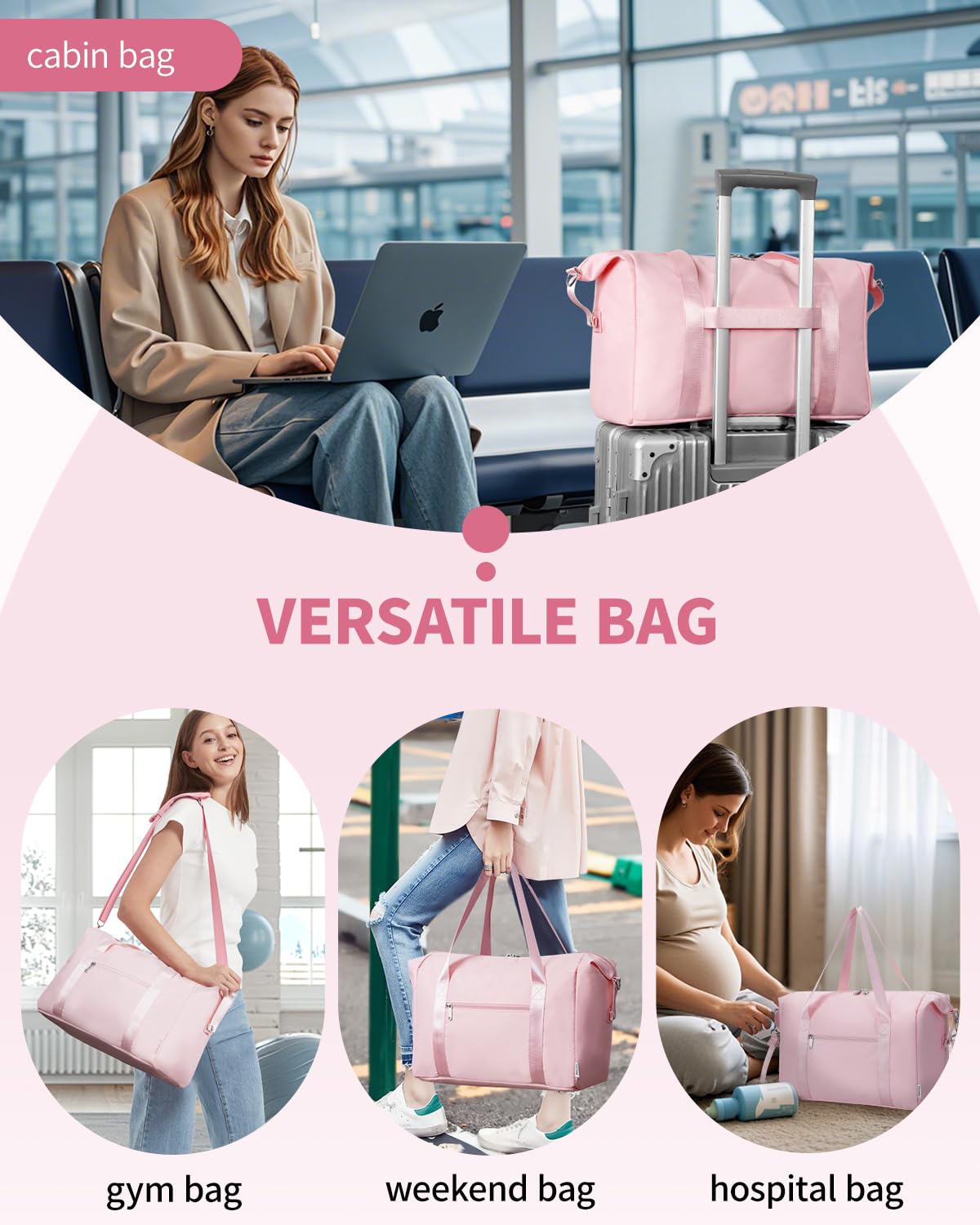 Narwey for Ryanair Cabin Bag 40x20x25 Underseat Ryan Air Bag Foladble Travel Duffel Hospital Carry on Hand Luggage Holdall Weekend Overnight Bag for Women and Men 20L (Beige with Green Straps)