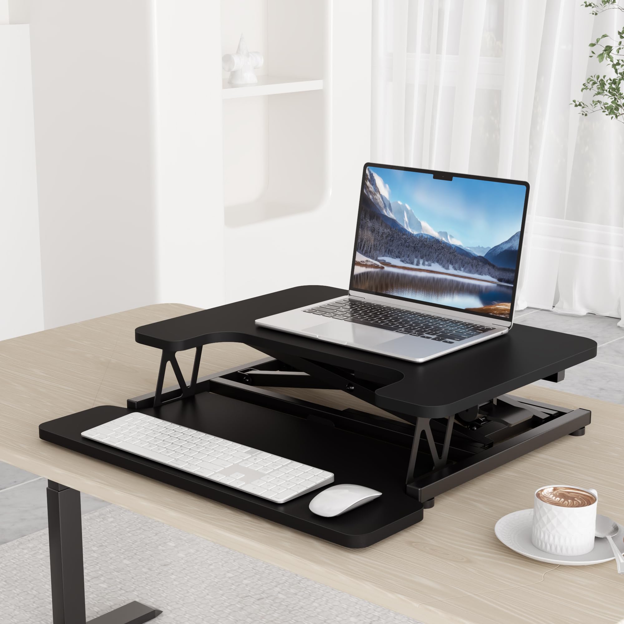 ERGOMAKER Standing Desk Converter, 36"/91cm Wide Height Adjustable Quick Sit to Stand Up Desk Riser for Dual Monitor