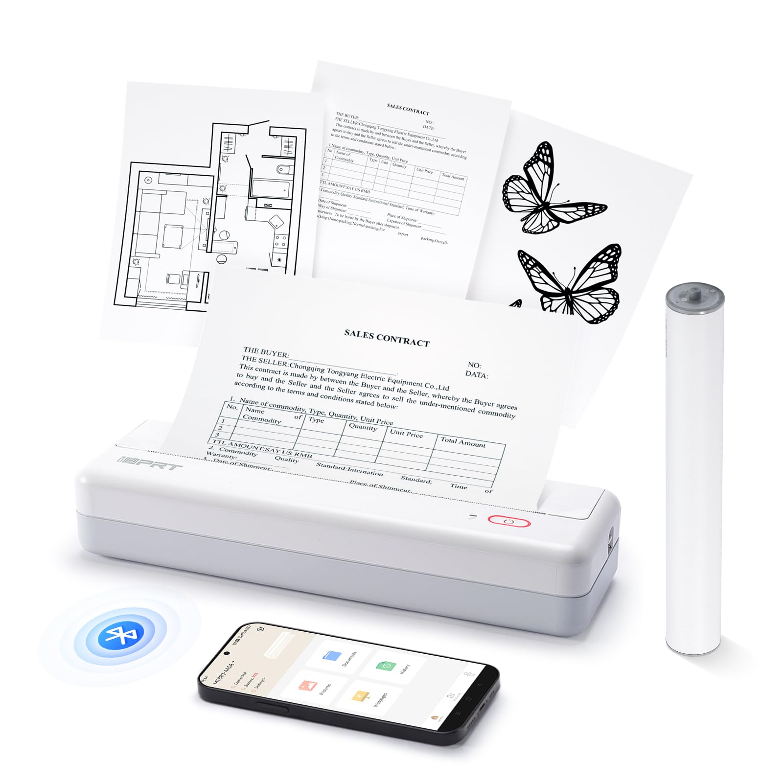 iDPRT Portable Printer -Mobile Thermal Printer for Travel, Inkless Technology for Vehicles, Office, Home, School, Bluetooth Connection Compatible with iOS, Android, Tablet & Laptop- White