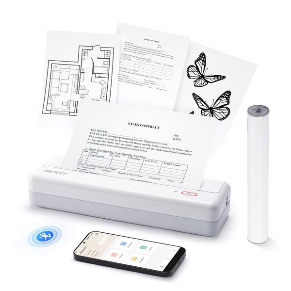 iDPRT Portable Printer -Mobile Thermal Printer for Travel, Inkless Technology for Vehicles, Office, Home, School, Bluetooth Connection Compatible with iOS, Android, Tablet & Laptop- White