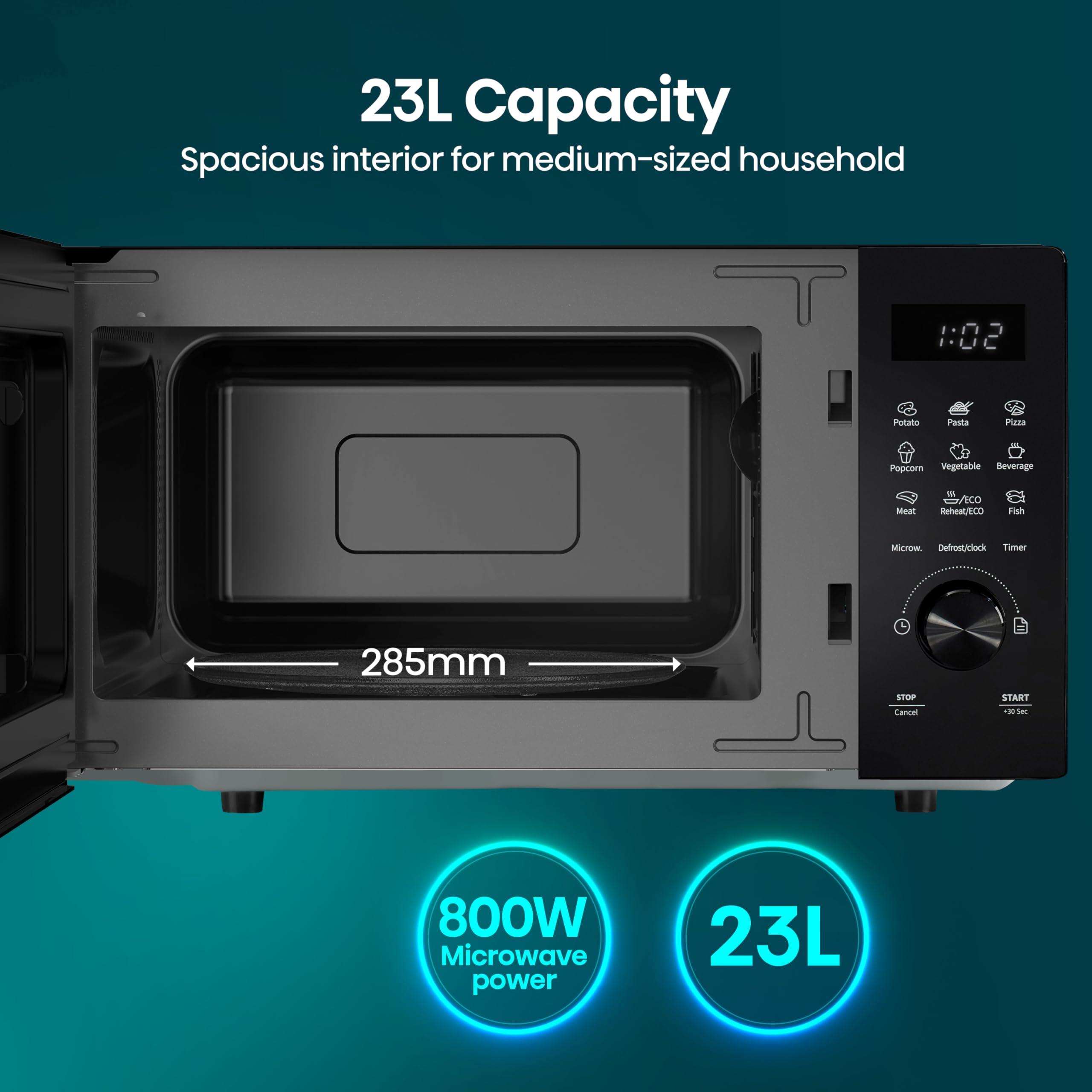 Hisense H23MOBSD1HUK 23 Litre 800W electronic Microwave with Auto Defrost, Digital Display, Smart Cook, Multi level cooking and Easy Clean- Black