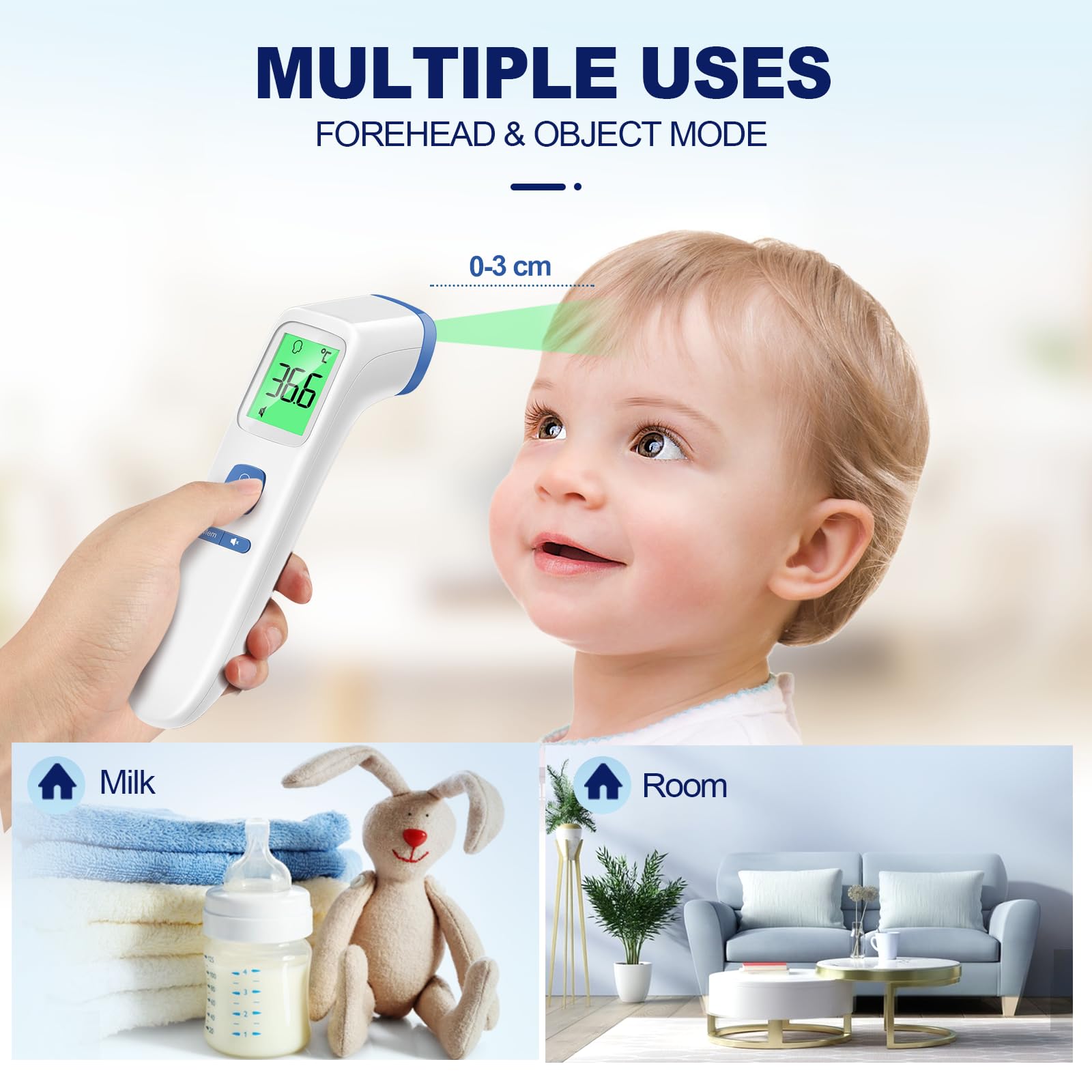 No-Touch Forehead Thermometer for Adults, Infrared Digital Thermometers for Kids, Touchless Baby Thermometer, Accurate Reading with LCD Display, Mute Mode, Memory Recall, Fever Alarm