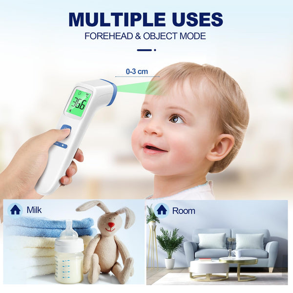 No-Touch Forehead Thermometer for Adults, Infrared Digital Thermometers for Kids, Touchless Baby Thermometer, Accurate Reading with LCD Display, Mute Mode, Memory Recall, Fever Alarm
