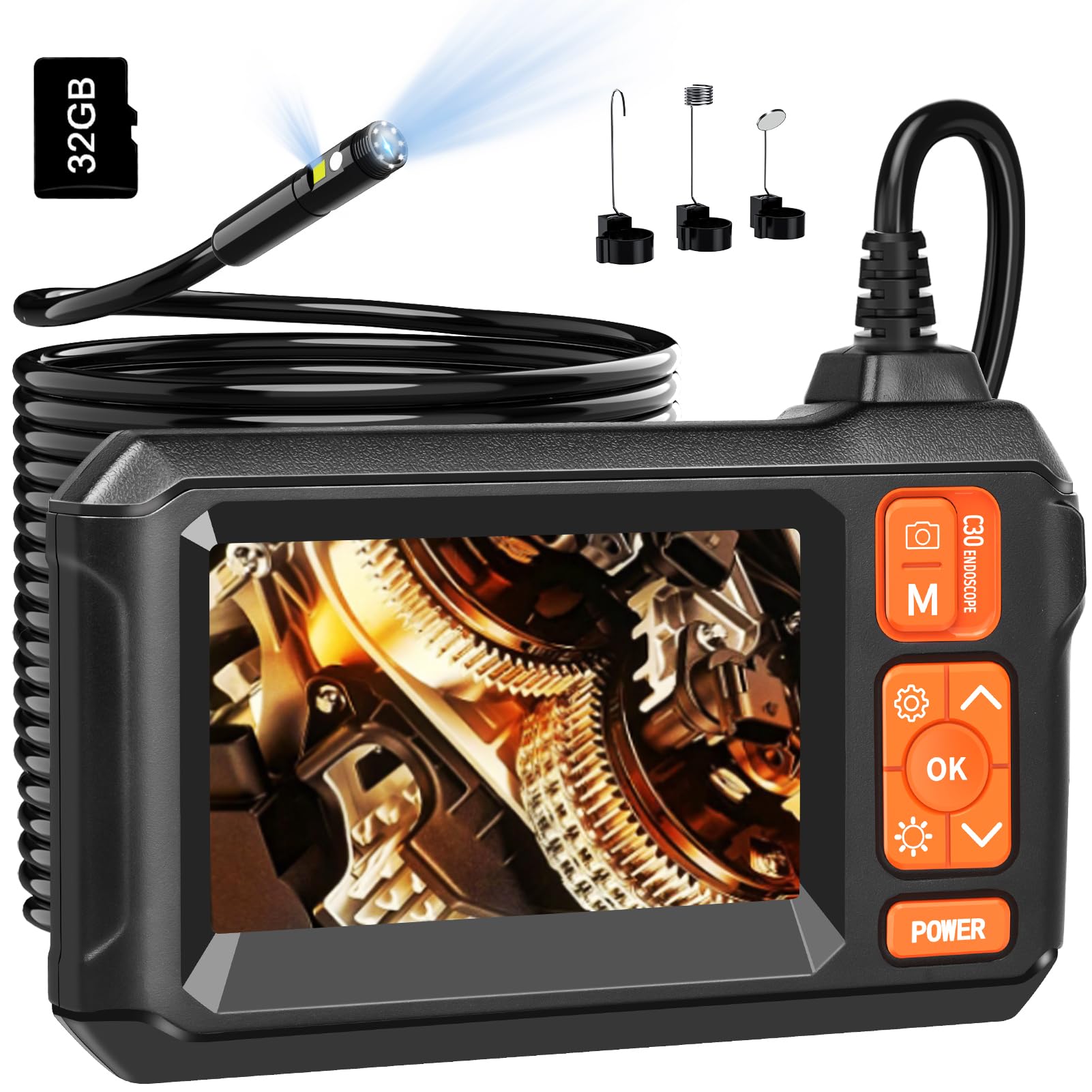 Daxiongmao Borescope, Endoscope Camera with Light, 1080P HD Inspection Camera, Borescope Camera with Light, IP67 Waterproof Camera, 16.5ft Flexible Endoscope Camera, Gadgets for Men (4.3”)
