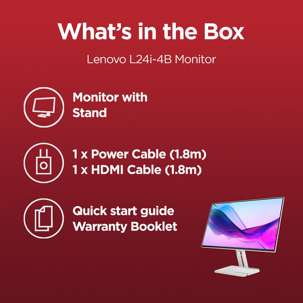 Lenovo L27i-4B 27 Inch PC Monitor | FHD, 1080p, 48-100Hz, IPS, 4ms, VGA and HDMI