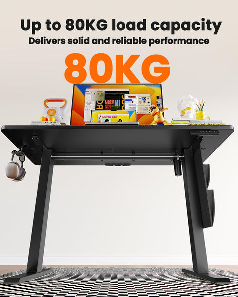 ErGear Standing Desk 100x60cm with 2-piece tabletop,Supports Up to 80KG Height Adjustable Electric Standing Desk with Storage Bag,Backpack Hook and