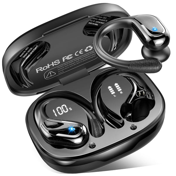 Wireless Earbuds, Bluetooth 5.4 Headphones with ENC Mic, 75H Stereo Noise Cancelling Ear Buds, Wireless Headphones with Sports Earhooks, LED Display, IP7 Waterproof Bluetooth Earphones for Running Gym