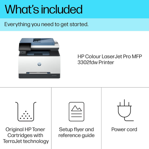 HP LaserJet Pro MFP 3302fdw Laser Printer | Colour | Printer for Small Medium Business | Print, Scan, Copy, Fax | Automatic document feeder | 2-Sided Printing | Wireless | Front USB port | Touchscreen