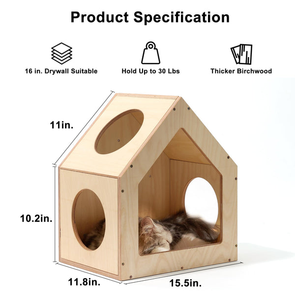 FUKUMARU Cat House Wall Mounted, 15.5x11.8x18 Inches Birch Plywood Condo, Multi-Use Kitten Furniture, Stylish Design, DIY Cats Wall Jungle