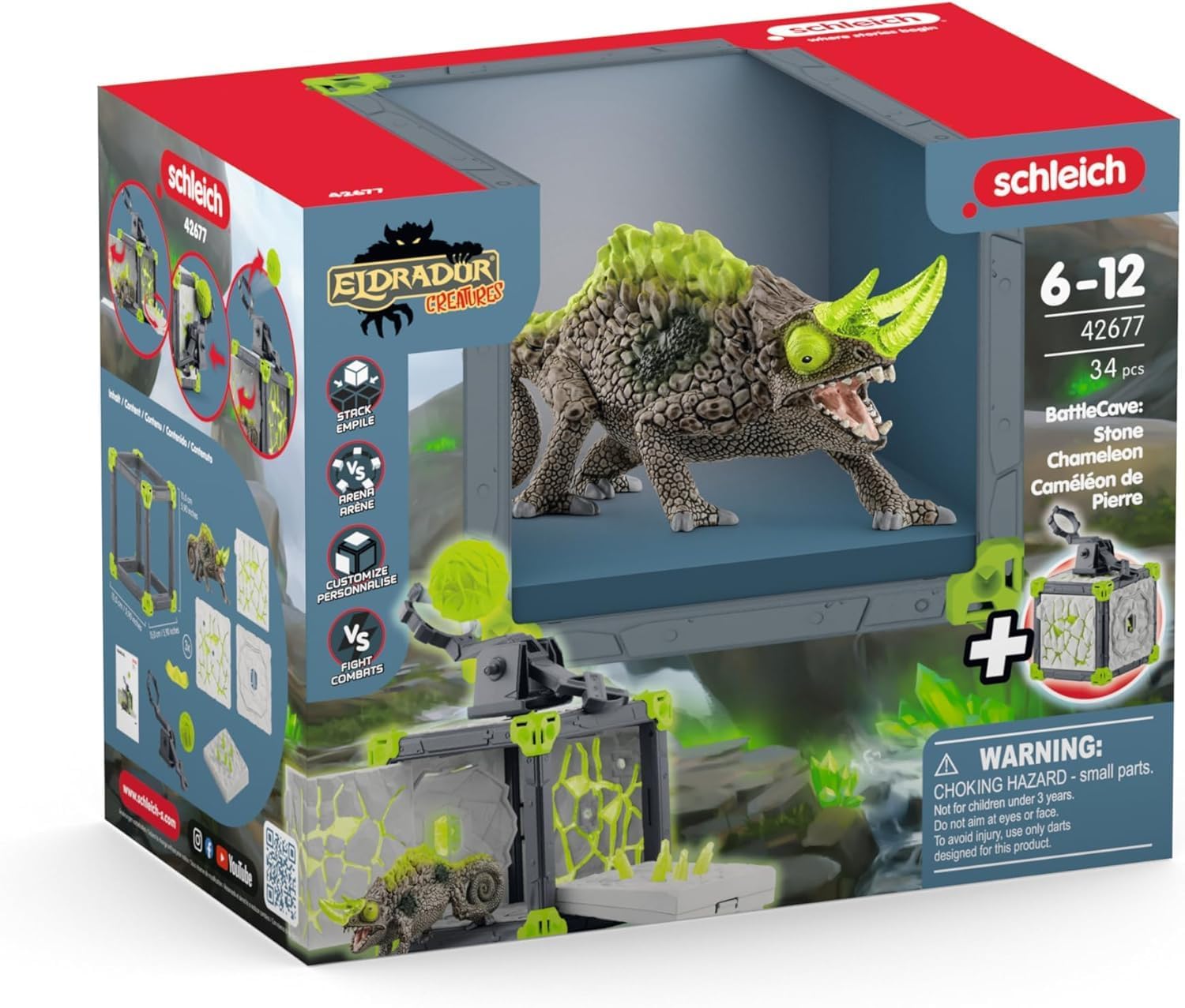 schleich 42677 BattleCave Stone Chameleon, ELDRADOR CREATURES - Playset, 34 pieces for Age 7+