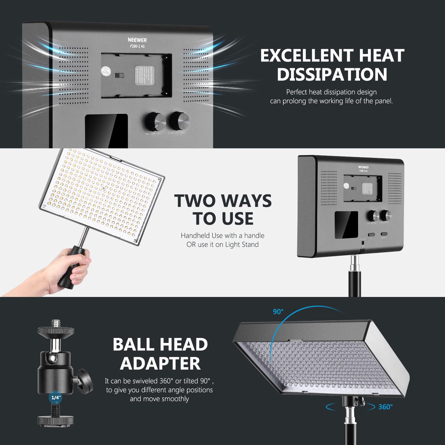 NEEWER Upgraded 660 PRO II RGB LED Video Light with App Control & Tripod Stand Kit, 2 Pack 50W/1% Min Dimming/CRI97+/3200~5600K Key Lighting for Game Streaming YouTube Recording Studio Photography