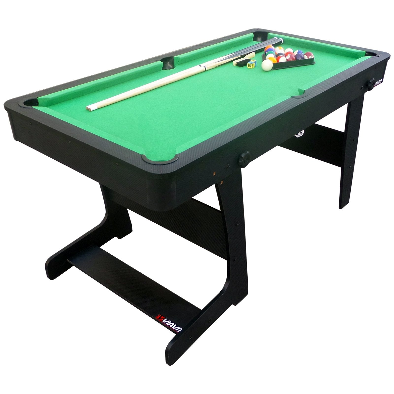 VIAVITO PT100X Folding Pool Billiards Table with Accessories, Space Saving Steady Portable Family Leisure Game Table Set for Kids & Adults w/Cues, Balls, Chalk, Triangle & Brush