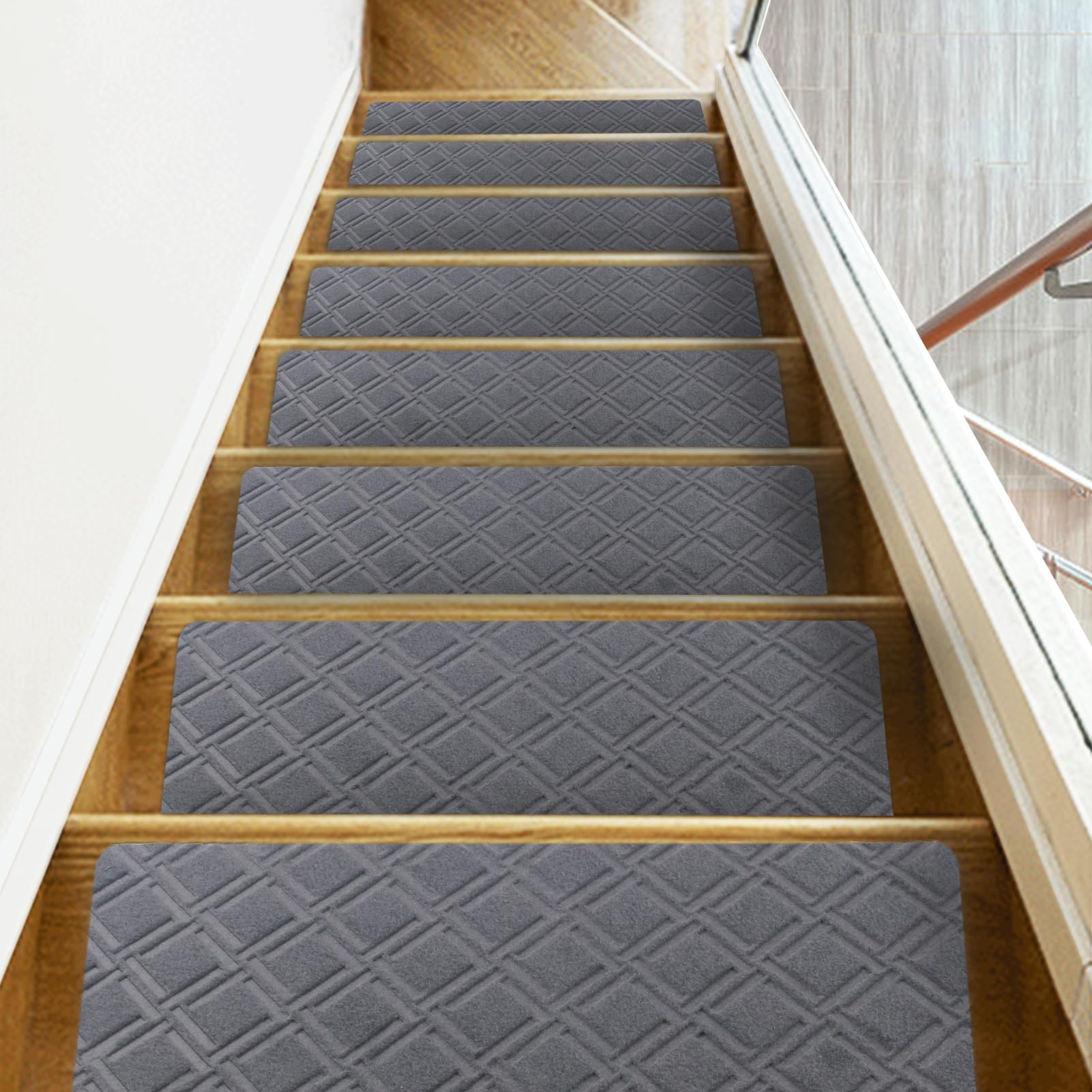 Triceratops 20cmx76cm (14-Pack) Stair Treads Carpet Non-Slip, Indoor Stair Runners for Wooden Steps, with Non Skid Rubber Backing Removable Washable