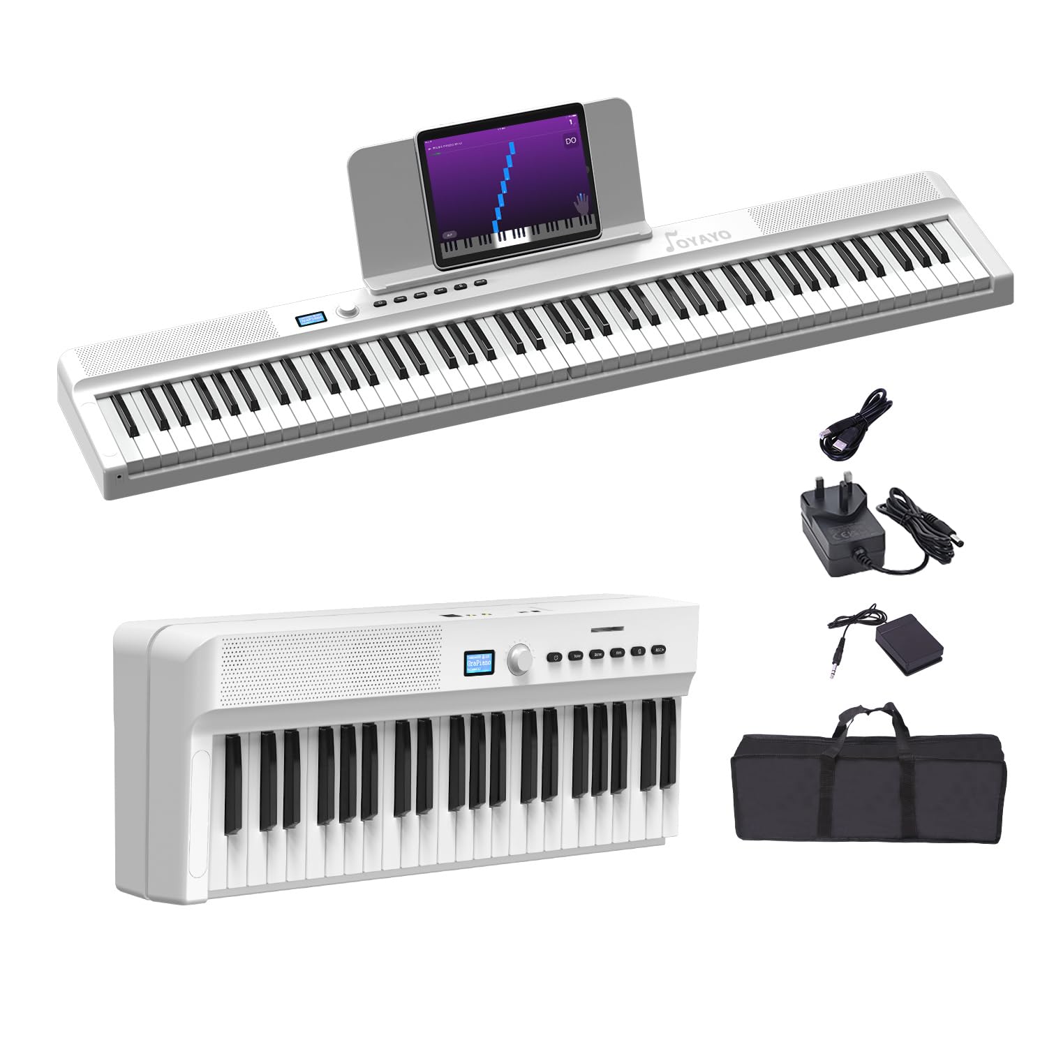 OYAYO Upgraded Folding Piano Keyboard 88 Key Full Size Semi-Weighted Keyboard Support MIDI, Bluetooth Portable Foldable Keyboard Piano with Sustain Pedal and Piano Bag, Sheet Music Stand the Best Gift