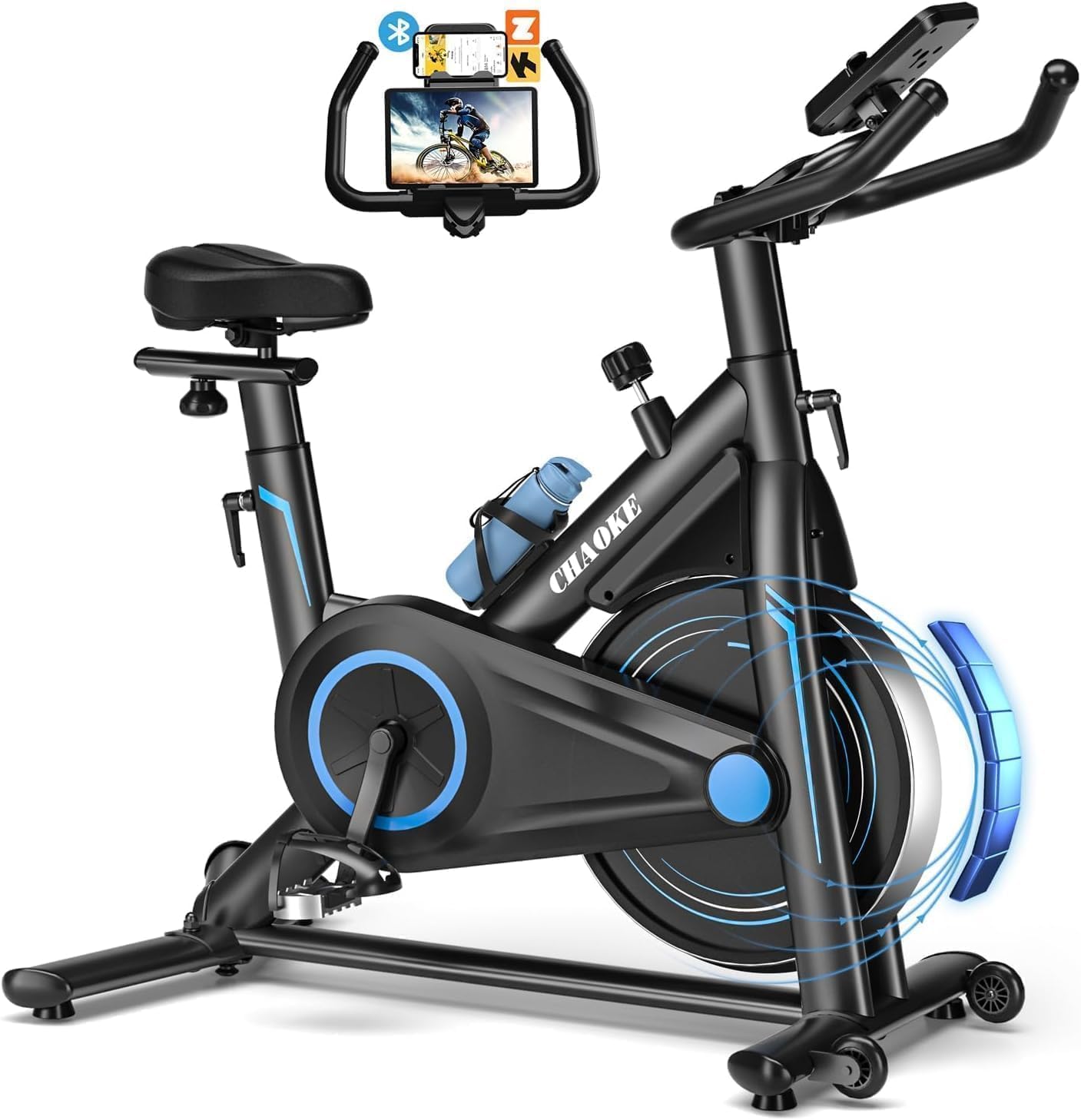 Exercise Bike, CHAOKE Stationary Bike for Home Fitness, Ultra-Quiet Magnetic Resistance Indoor Cycling Bike, Large Tablet Holder, Comfortable Seat, LCD Display, Strength Training