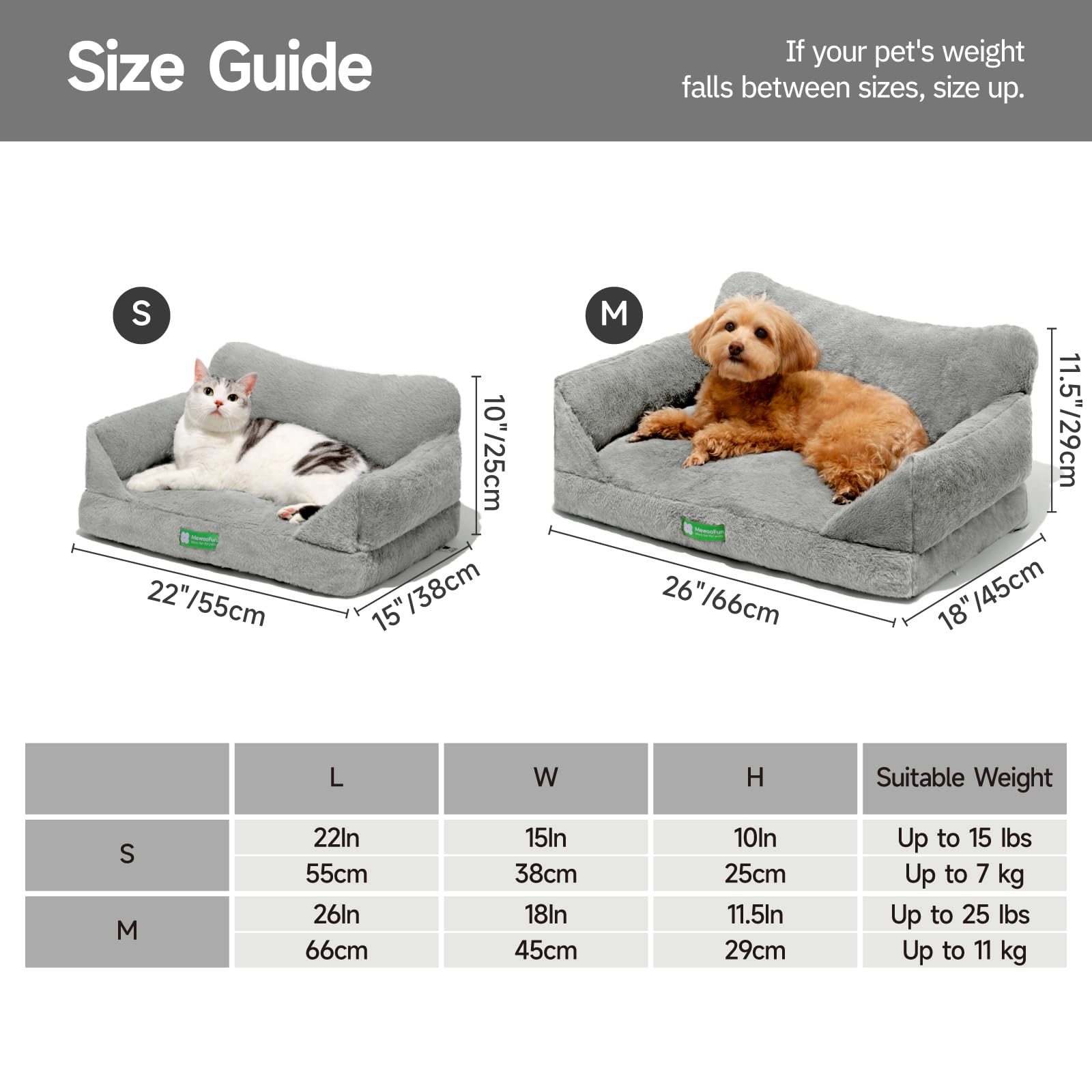 MEWOOFUN Cat Sofa Cat Bed for Indoor Cats, Kitten Bed Pet Sofa with Removable Washable Cover and Non-Slip Bottom for Small Dogs, 55x40cm Grey