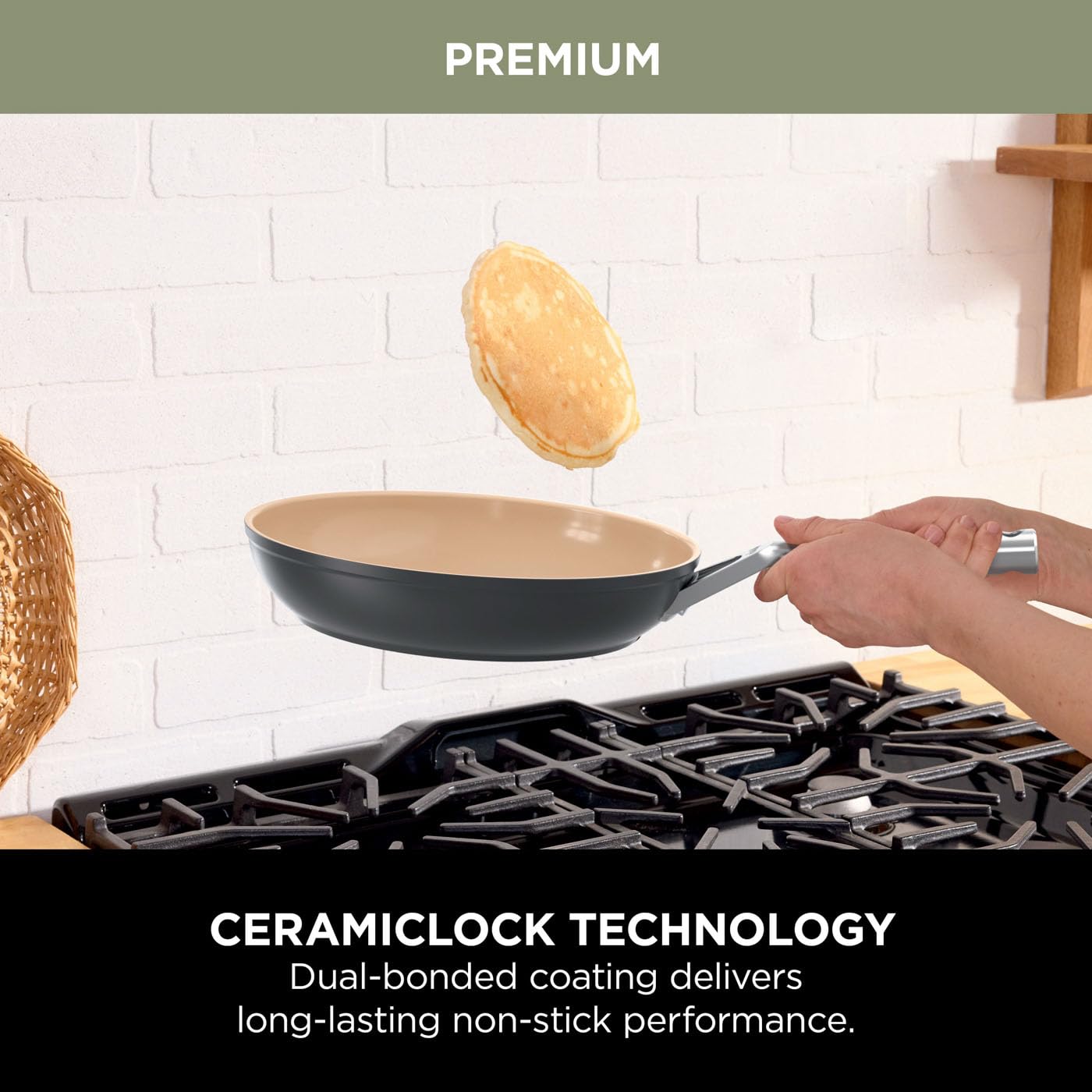 Ninja Extended Life 28cm Ceramic Frying Pan, Non-Stick (No PFAs, PFOAs, Lead or Cadmium), Induction Compatible, Stainless Steel Handle, Oven Safe to 285°C, Grey & Terracotta, CW90028EUUKDB