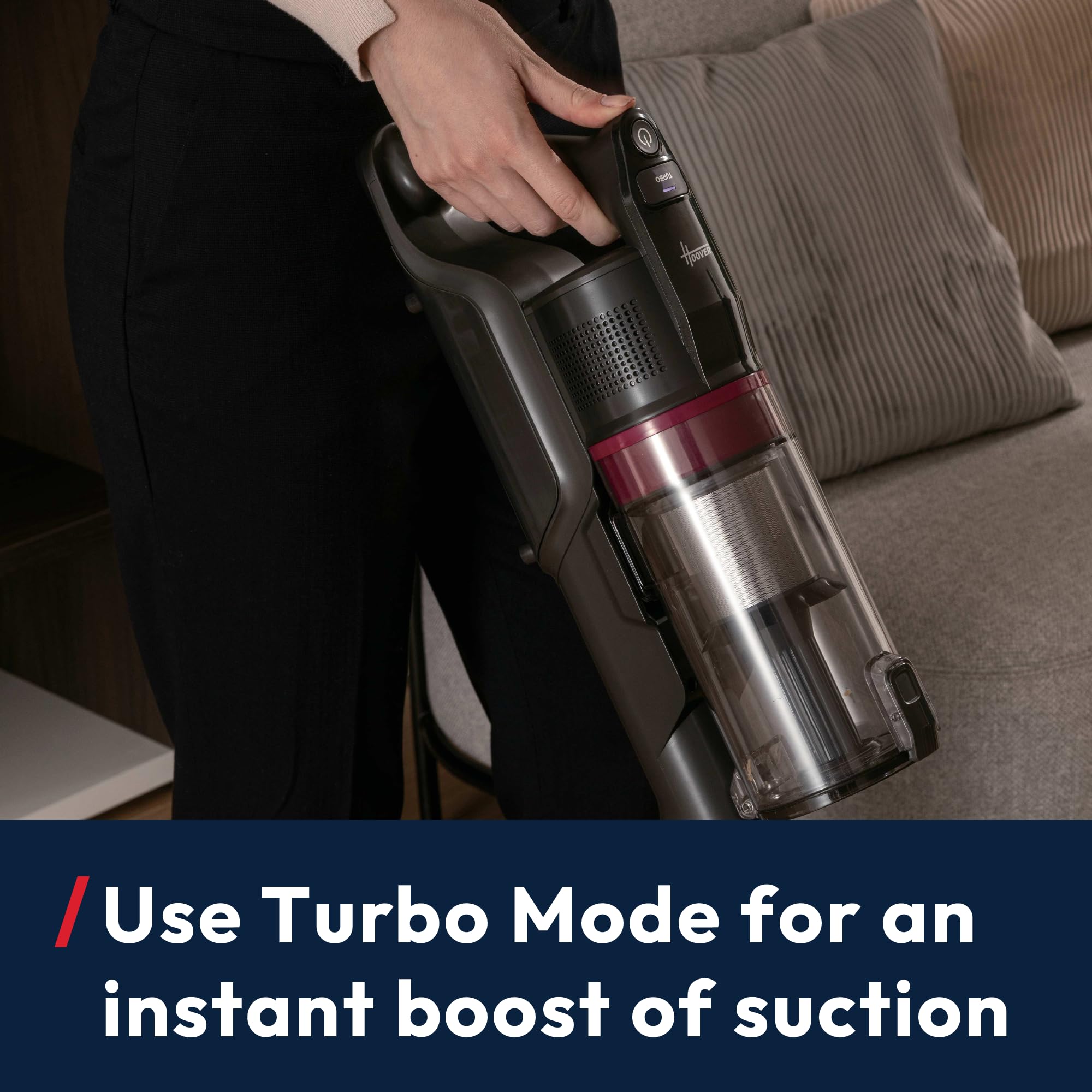 Hoover HF1 Plus Cordless Stick Vacuum Cleaner with Turbo Suction Mode, Up to 45 Min Runtime, Rechargable, Multi-Floor Nozzle, Anti Hair Wrap, Handheld Capability, 165w [HF1PZ10H]