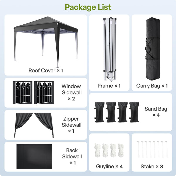 Driftalia Gazebo with Sides 3m x 3m, Waterproof Pop Up Gazebo with 4 Sandbags and Carry Bag for Parties, Camping, Commercial Events - Dark Grey