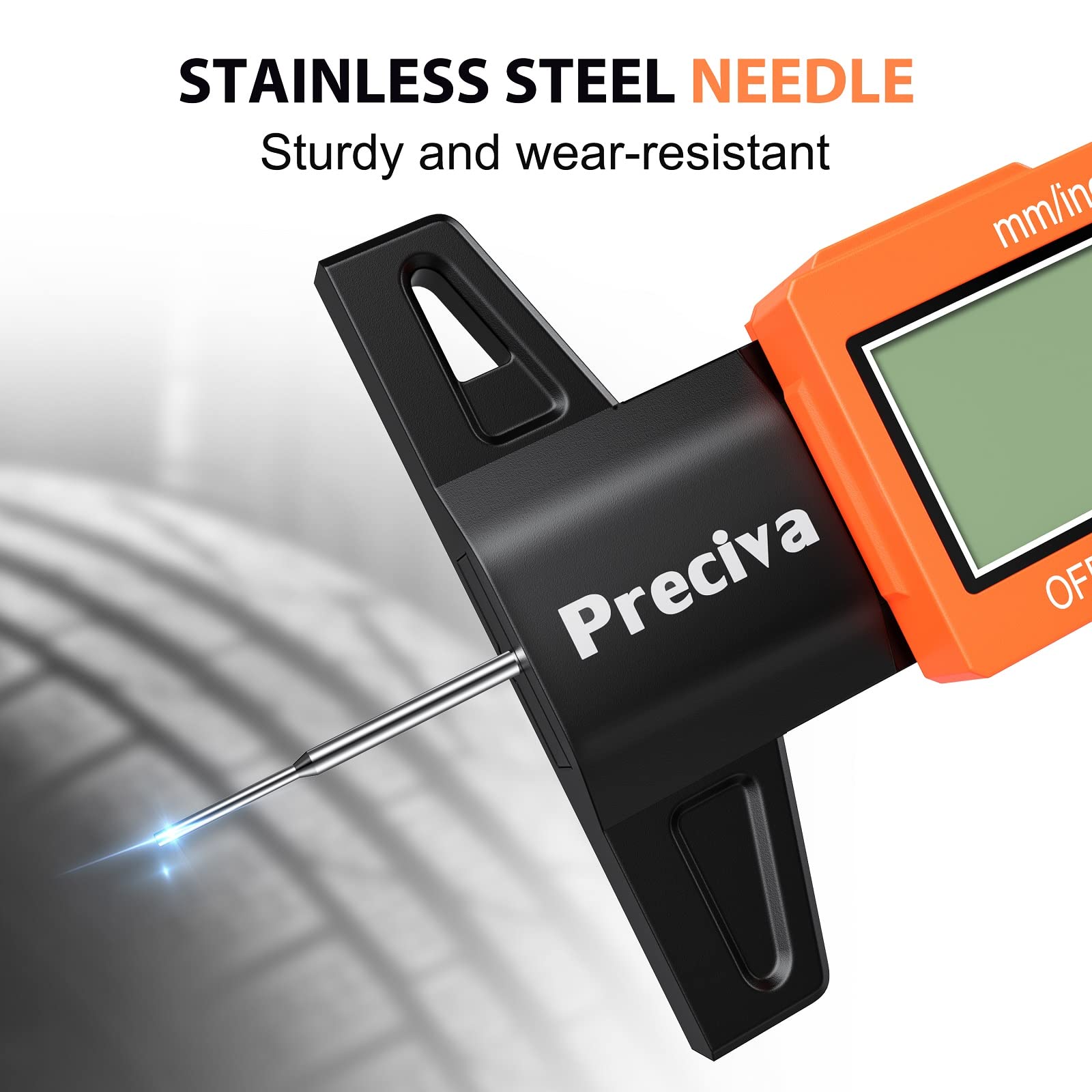 Tyre Tread Depth Gauge, Preciva Silver 0-25.4mm/Inch Digital Tire Checker UK, Tyres Depths Measuring Tool with Large LCD Screen for Cars, Trucks, Vans