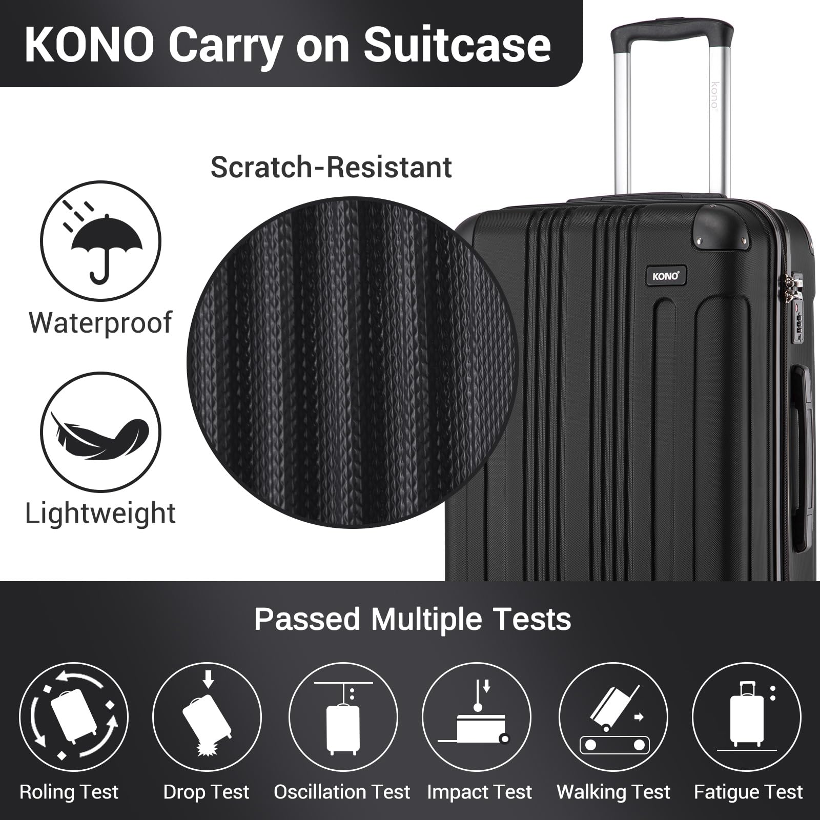 Kono 28 Inch Large Hard Shell Luggage Lightweight ABS 4 Wheels Spinner Business Trip Trolley Case Suitcase (Grey)