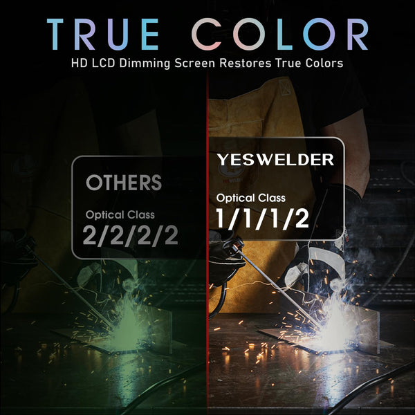 YESWELDER Welding Mask True Colour Large View 10X9cm Auto Darkening Welding Helmet Solar Powered Replaceable Battery, 4 Premium Sensors Wide Shade 4/5-9/9-13 for TIG MIG ARC CUT GRIND Welder Mask