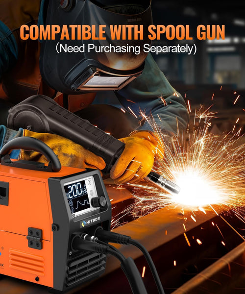 HITBOX 200A Portable MIG Welder 240V, Gasless 4-in-1 Digital Upgraded MIG/Flux Core/ARC/Lift TIG/Spool Gun Inverter Welding Machine with Ultra LED Display (HIM200)