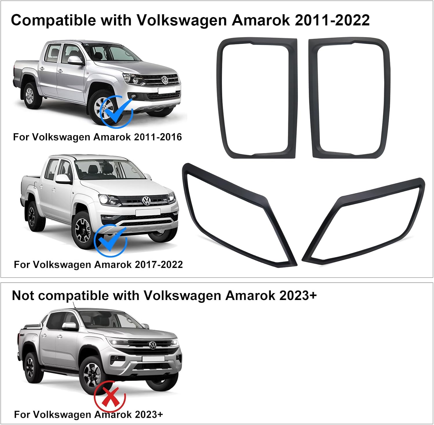 JHCHAN Headlight, Taillight Guard for VW Amarok Accessories 2011-2022 V5 V6 Aventura Atacama Canyon Highline Startline Trendline Front and Rear Light Kits Surround Trims Cover External Black Protector