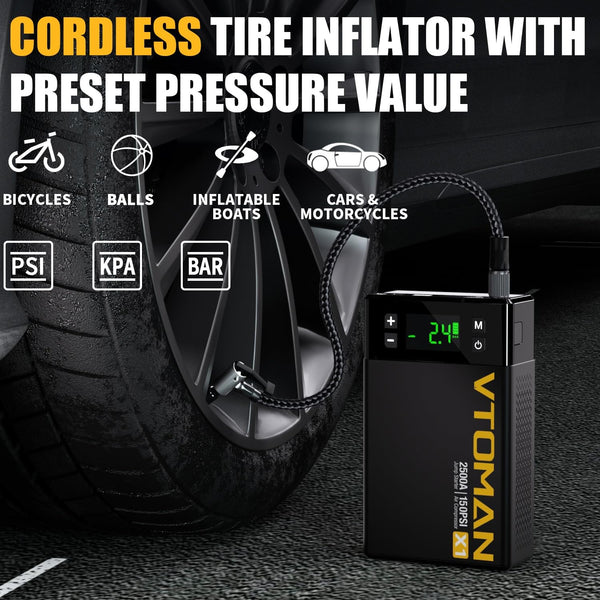 VTOMAN X1 Jump Starter Power pack with Air Compressor 2500A, Portable Car Battery Booster Jump Starter (Up to 8.5L Gas/6.0L Diesel Engines) Jump Pack with 150PSI Digital Tire Inflator