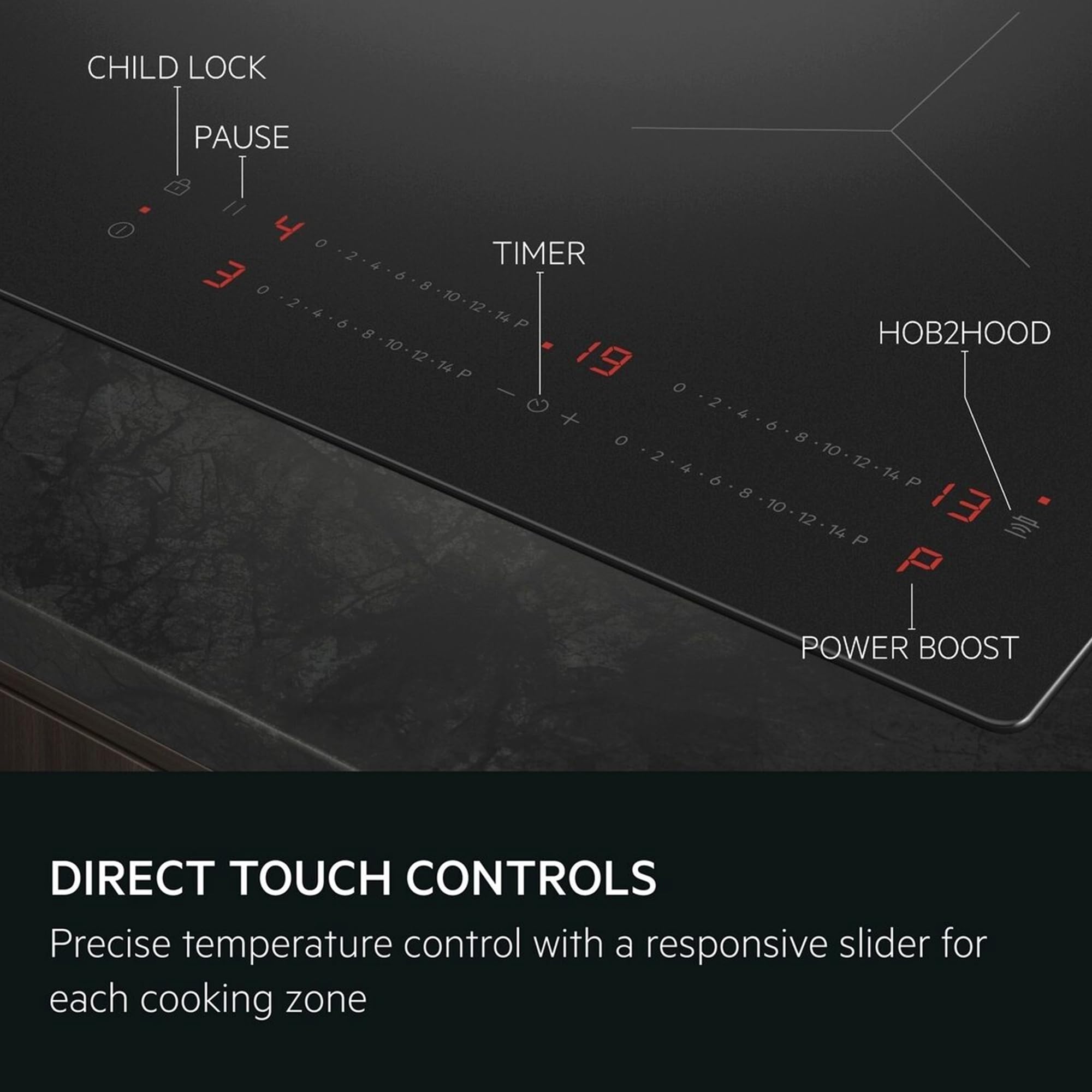 AEG 6000 Series Induction Hob, IKX64441CB, 4 Cooking Zones, 60cm, Bridge Function, Hob2Hood Function, Built-In Hob Timer, Key-lock, 3 Step Residual Heat, Black