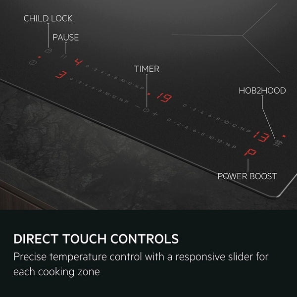 AEG 6000 Series Induction Hob, IKX64441CB, 4 Cooking Zones, 60cm, Bridge Function, Hob2Hood Function, Built-In Hob Timer, Key-lock, 3 Step Residual Heat, Black
