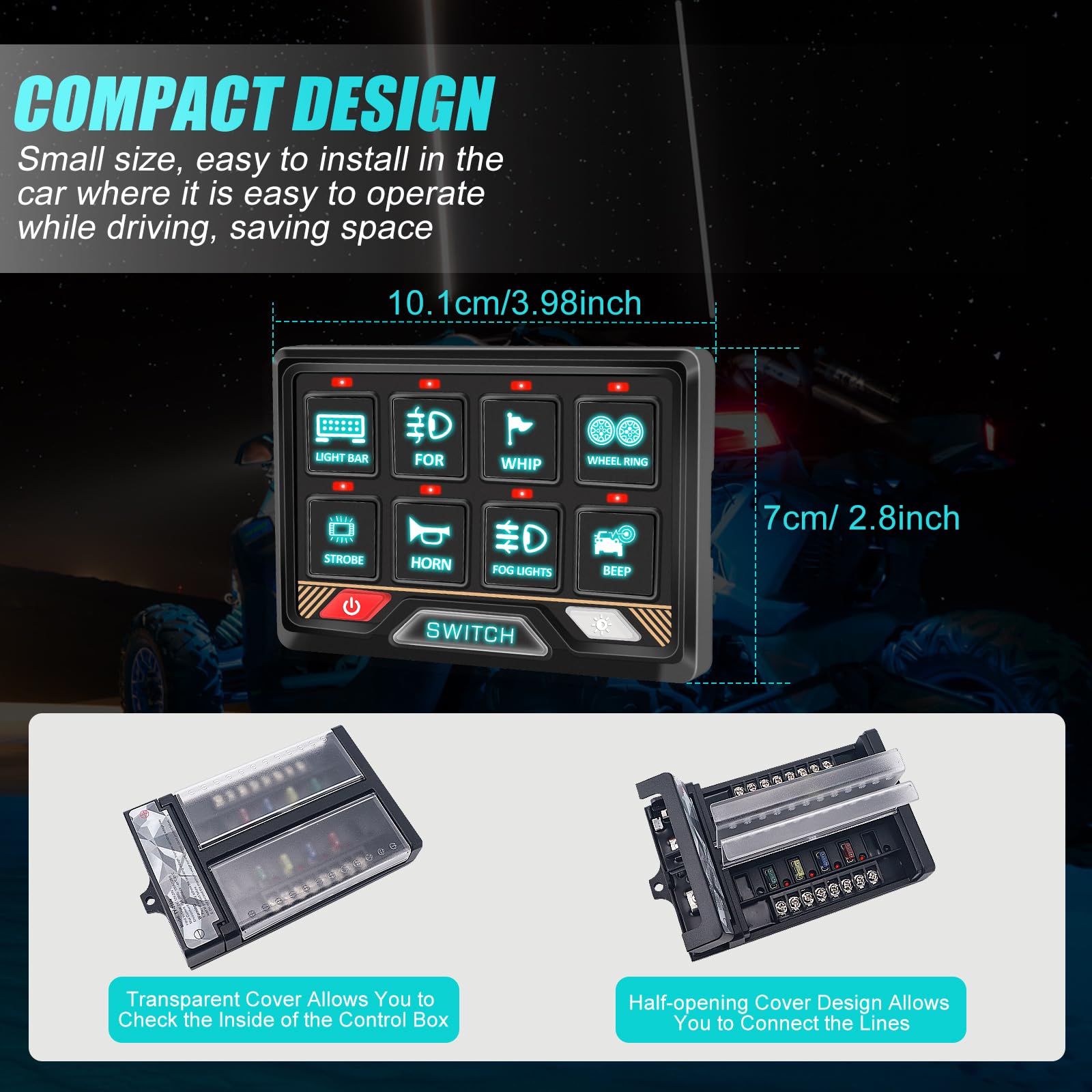 Chelhead RGB 6 Gang Switch Panel with APP Control, Universal Circuit Control Relay System, Multi-Function Bluetooth Remote Switch Panel, Compatible with Truck Boat SUV RV Trailer Marine ATV UTV