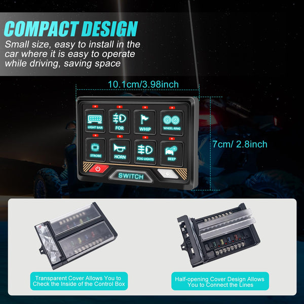 Chelhead RGB 6 Gang Switch Panel with APP Control, Universal Circuit Control Relay System, Multi-Function Bluetooth Remote Switch Panel, Compatible with Truck Boat SUV RV Trailer Marine ATV UTV