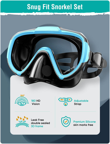 Lealinga Snorkel Set Adults Snorkel Mask Anti-Fog Panoramic View Diving Mask Dry Top Snorkel Kit with Travel Bag Diving Set for Snorkeling Scuba Diving Swimming Travel